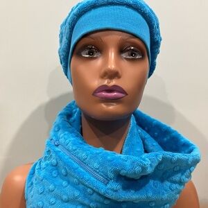 Triple Flip - Hat and Cowl Scarf Set in Turquoise (Child size)